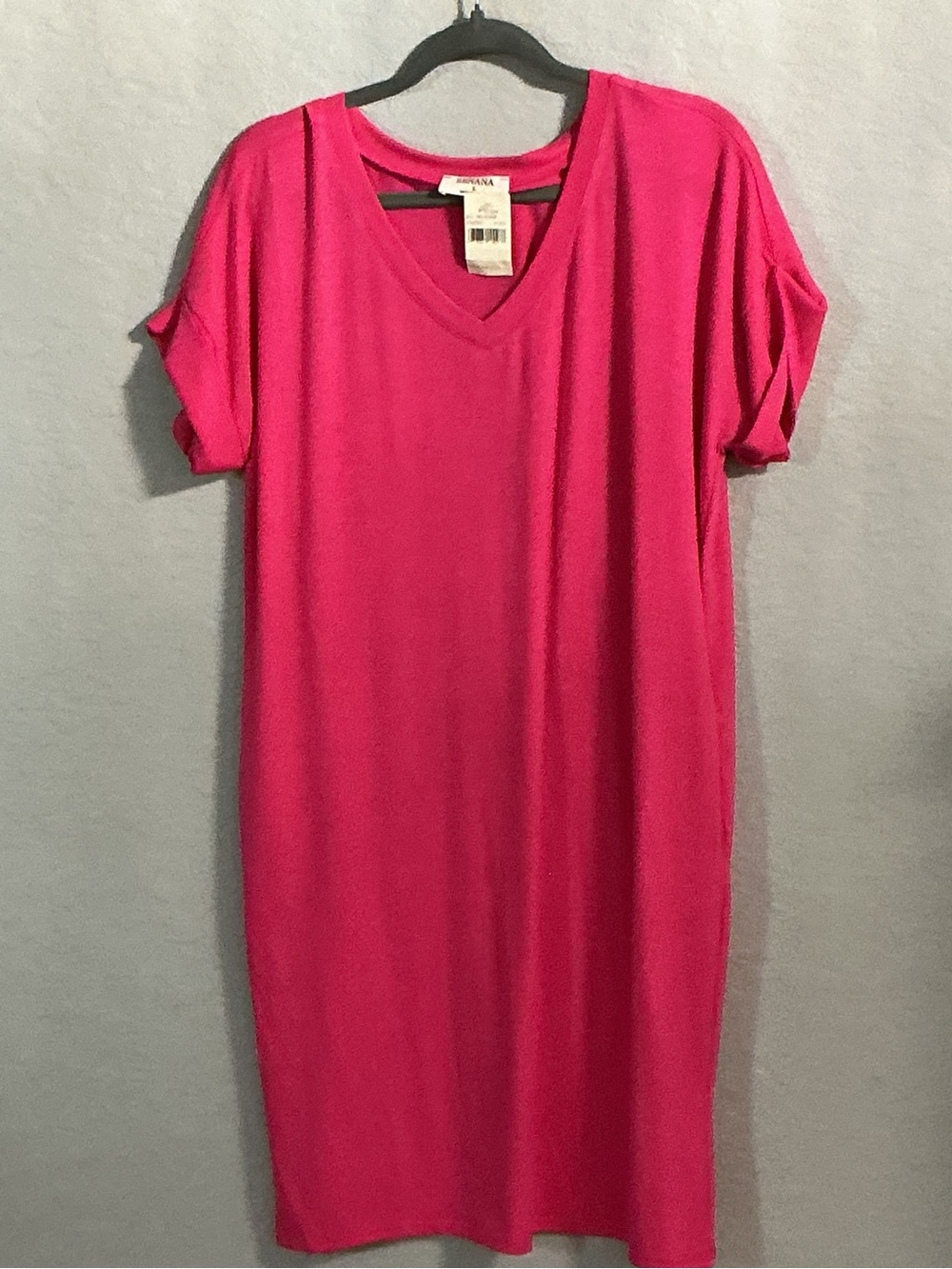 Zenana Hot Pink V-Neck T-Shirt Dress Size L NWT